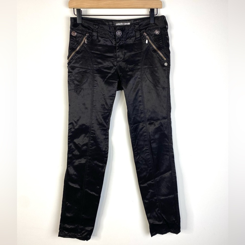 Roberto Cavalli Pants Textured Cotton Moto Style Black 27